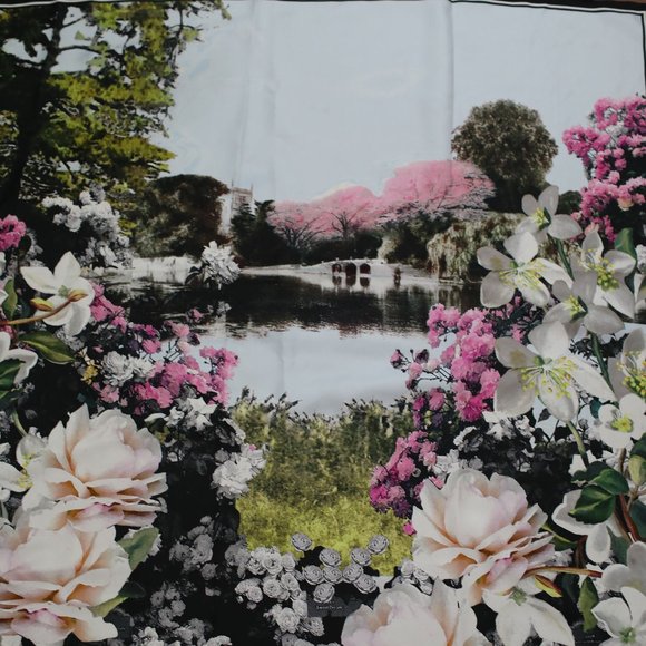 Unique Ted Baker Print 100% Silk Scarf, Romantic Pink and Green - Picture 3 of 7